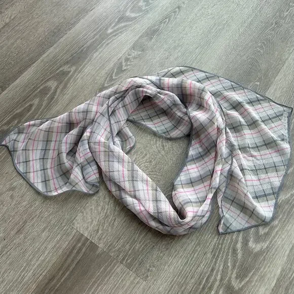 Marc Jacobs Silk Plaid Rectangular Scarf Lightweight Logo Detail - Picture 12 of 12